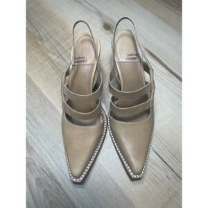 Jeffrey Campbell Tan Leather Pointed Toe Slingback Wedge Heels 7.5 Multi Strap